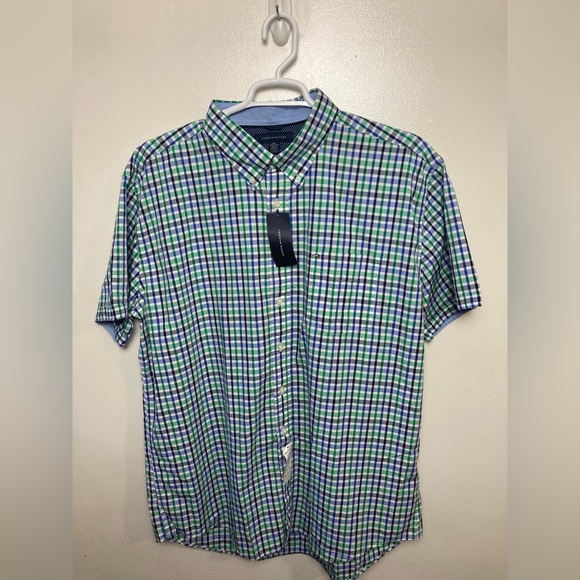 Tommy Hilfiger blue/green check short sleeeve button down shirt. 2XL - Picture 2 of 5
